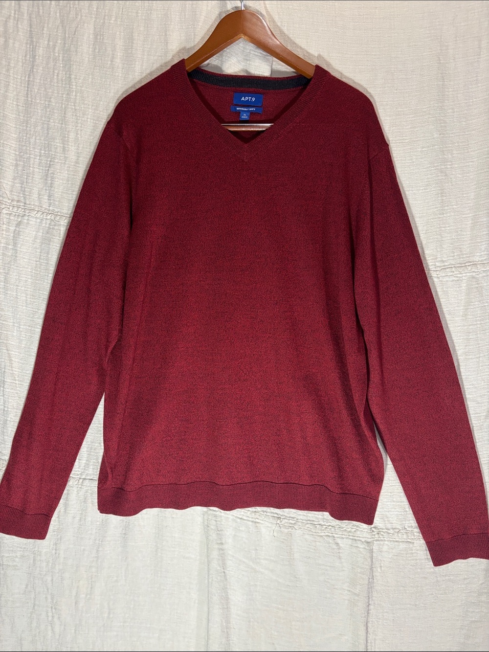 Apt. 9 Men's Merino Wool Blend V-Neck Sweater in Burgundy XL EUC